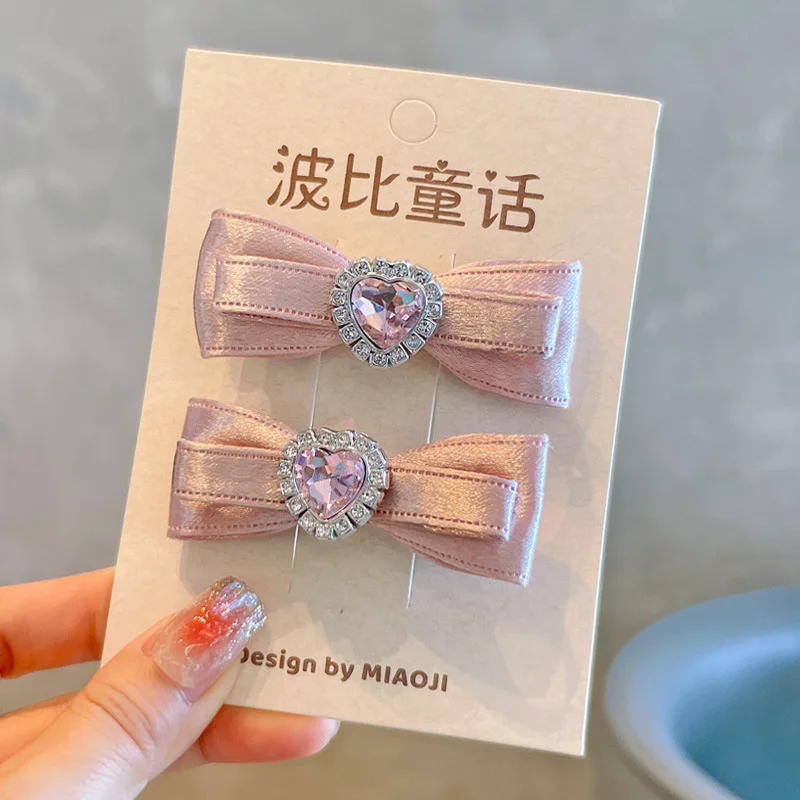 

Heart Hair Clips for Girls Ribbon Material Pair Korean Champagne Fix Bangs Cute Secure Everyday