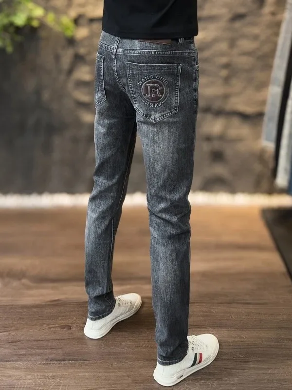 

Мужские джинсы Faionable Slim Fit: эластичные, повседневные, с принтом, из хлопка, стрейч, для осени и весны, модные, длинные, со средней посадкой, на молнии