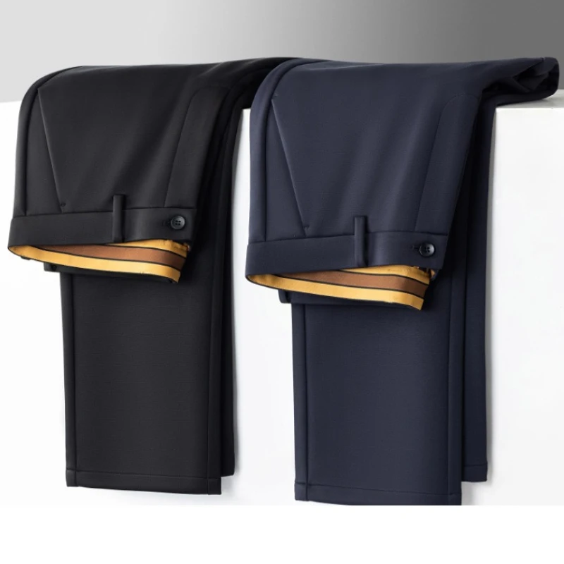 

28-40 модный утепленный длинный брючный костюм, мужские брюки, деловые повседневные брюки, мужские эластичные прямые формальные брюки больших размеров