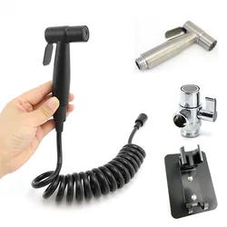 black silver Hand Toilet bidet Sprayer set Stainless Steel 2m water hose valve Diverter Holder Faucet wc bathroom Shower Head