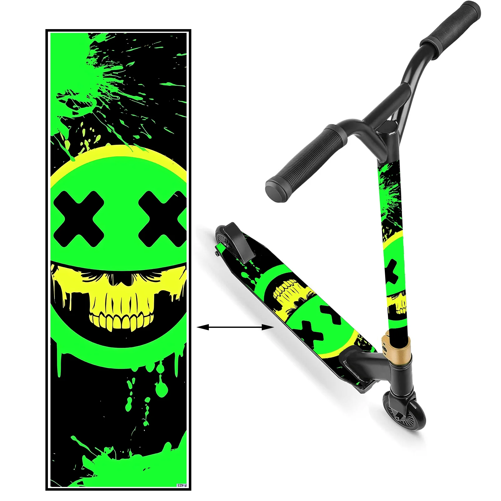 

1 green splash ink skull fork scooter sticker (overseas style) "Scooter sticker, skateboard body sticker, personalized