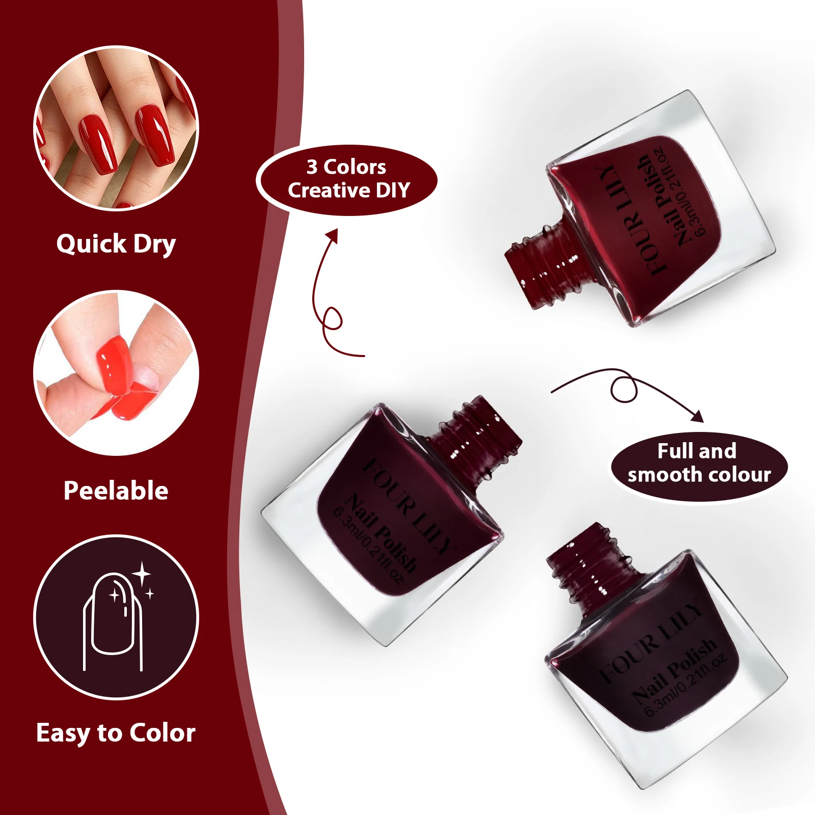 3er-Set 6,3ml Wasserlöslicher – Nail Art Red Wine Bewertung und Preis