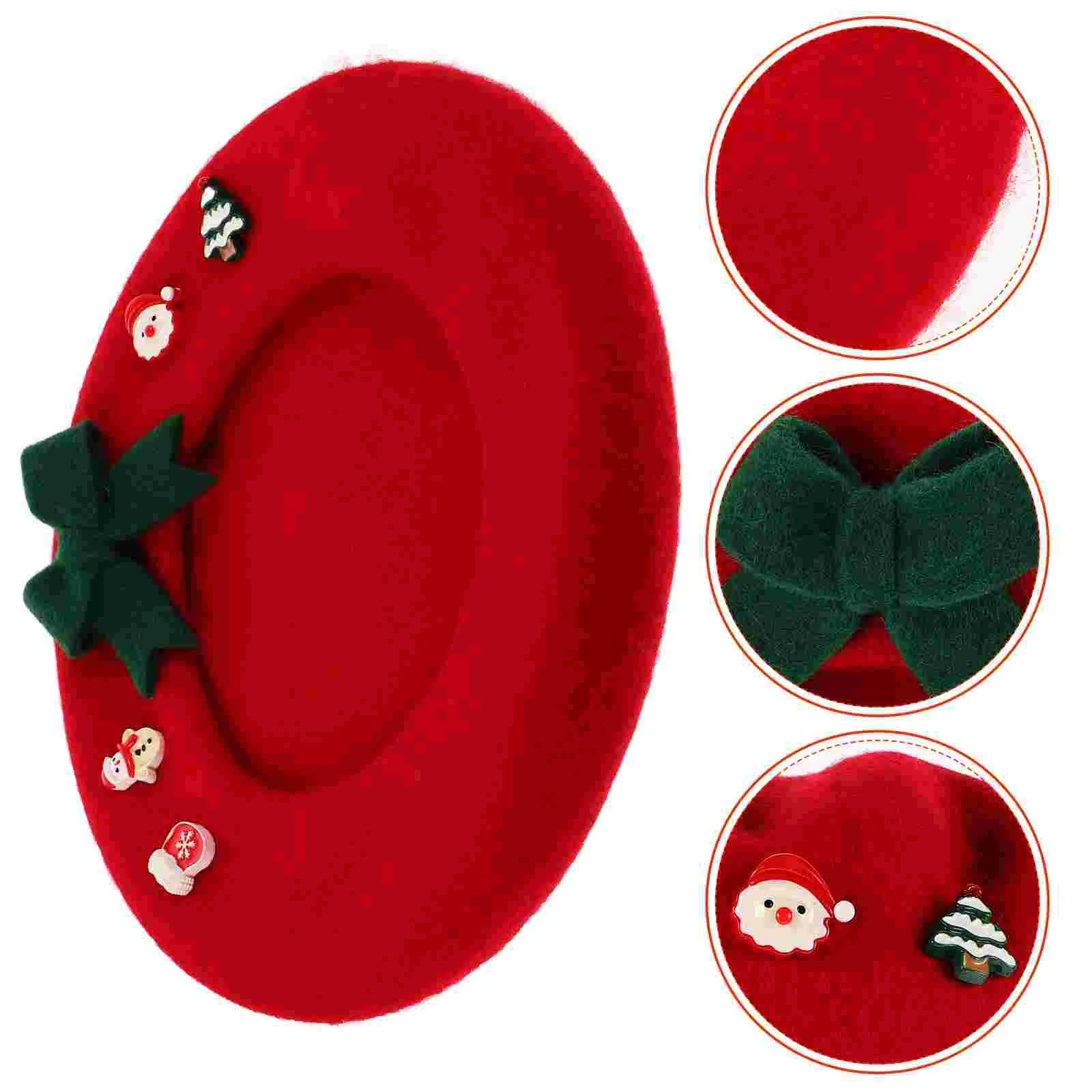 Bow Hat Fashion Christmas Beret Fashionable and Cute Mushroom Kids Hats for Women Woolen