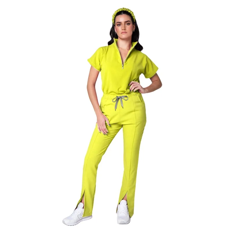 2025 Beauty Salon Uniform Set with Zipper Slit New Style Scrub Top
