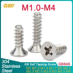 50~500pcs 304 Stainless Steel Cross Recessed Countersunk Head Flat Tail Self-tapping Screw M1 M1.2 M1.4 M1.7 M2 M2.2 M2.5 M3 M4