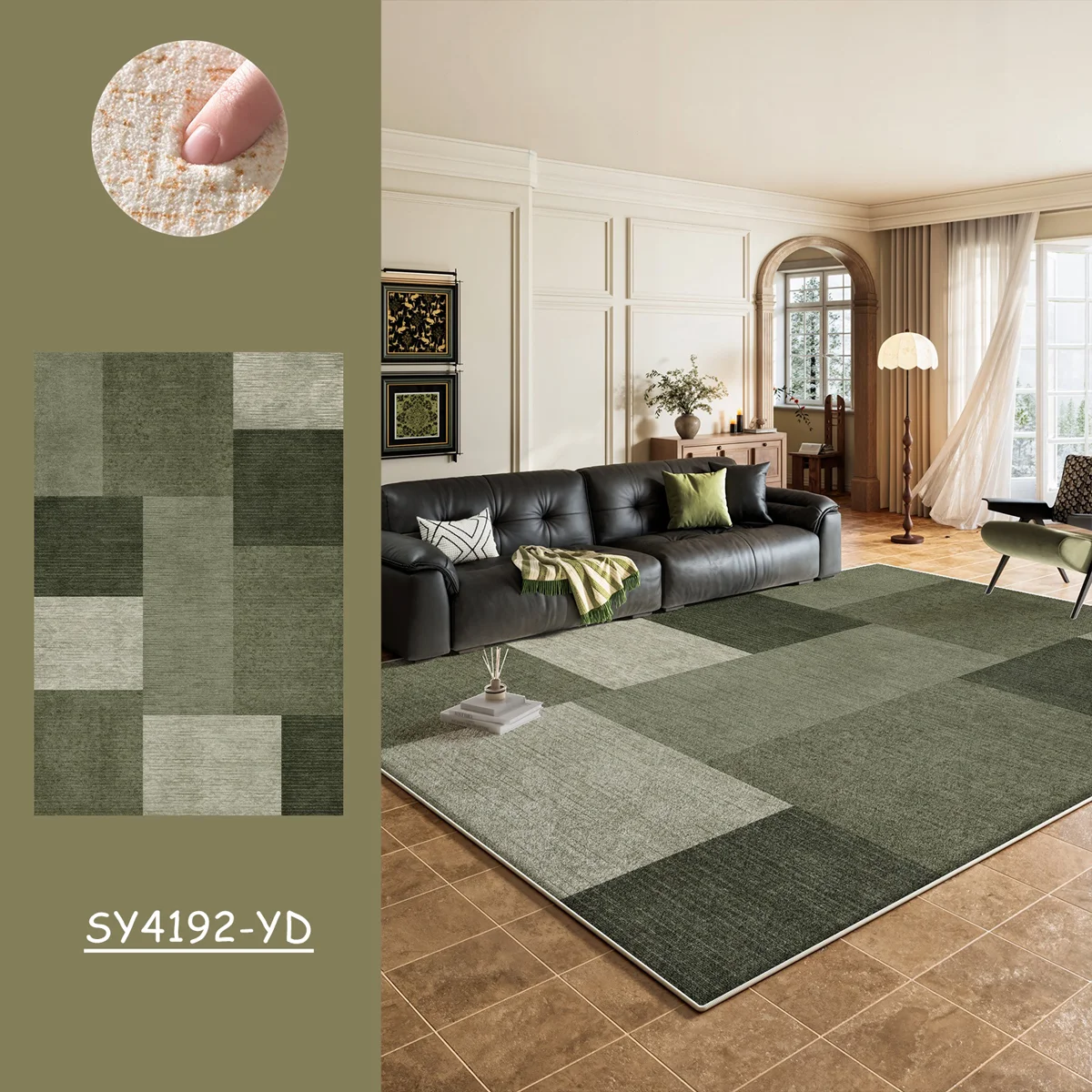 Retro Style Green Carpets For Living Room Large Area Bedroom Fluffy Soft Lounge Cloakroom Floor Mat 거실 카페트 Alfombra Salón Grande view 4