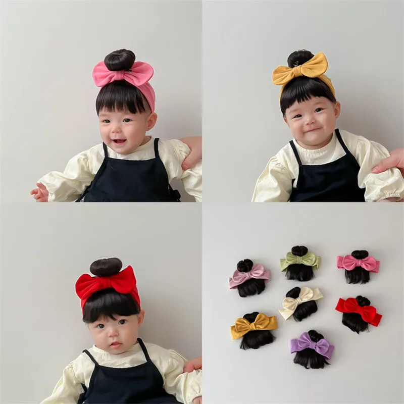 New Year Christmas Infant Baby Girl Hair Accessories Wig Hat 0-1Y Newborn Children Kids Girls Bow Cosplay Headbands Headwear