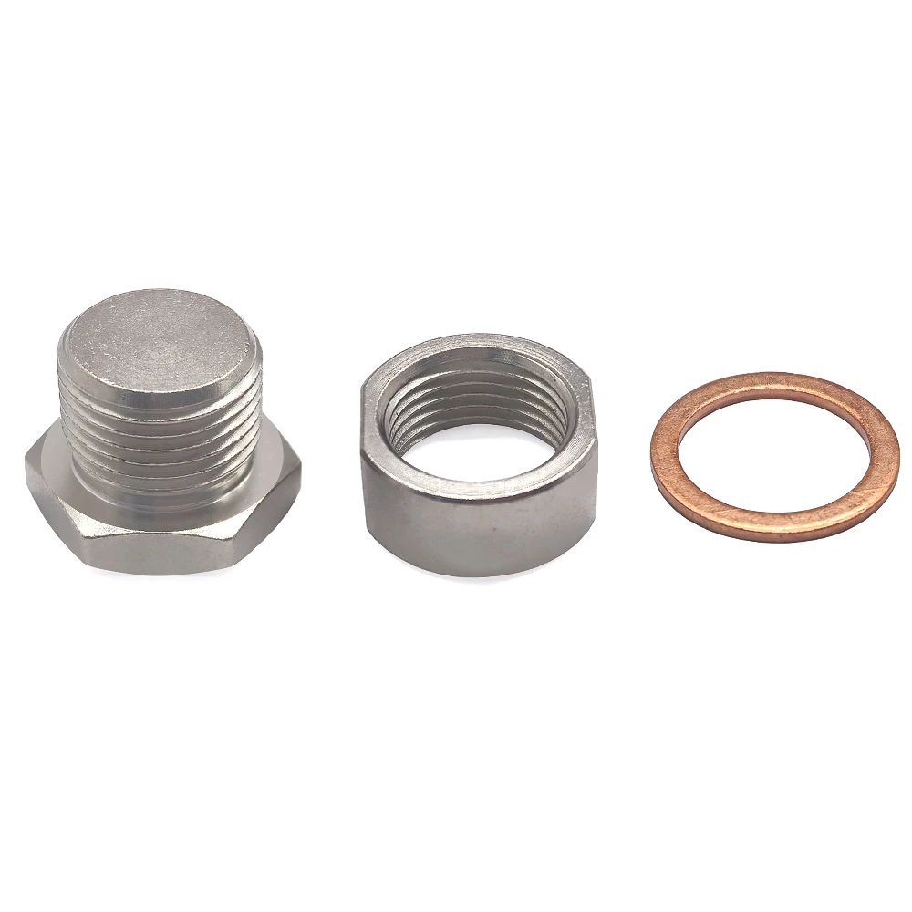 Steel O2 Oxygen Sensor Steel Weld Bung 18 x 1.5 Plug And Nut With Gasket