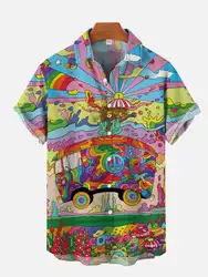 Europeu e americano retro impresso camisa masculina casual impresso camisas verão praia férias camisa masculina lapela botão camisa