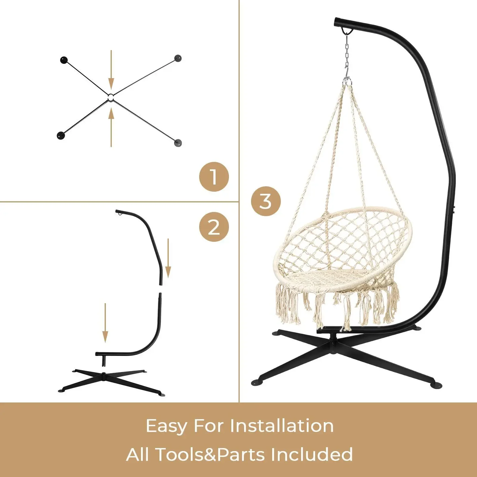 Hamaca colgante de Metal de alta resistencia, soporte en C para Patio exterior, balcón, Base de columpio para silla, columpio para porche, 330 °,