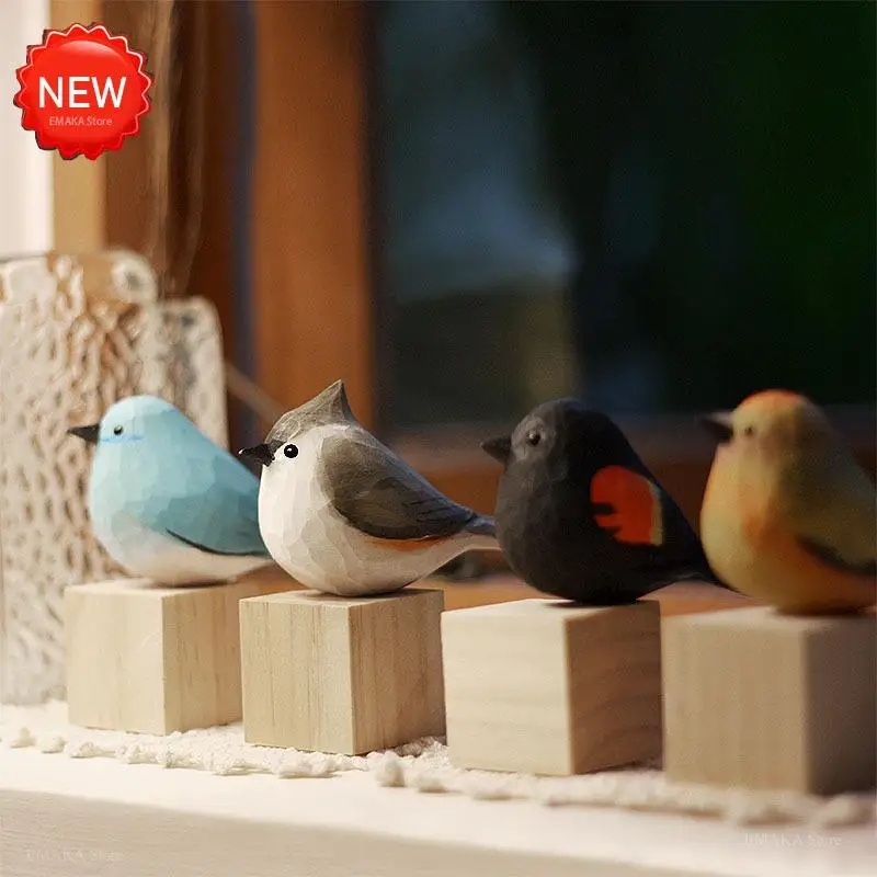 Wood Carving Ornaments Nordic Style Little Fat Bird Handmade Robin Home Decoration Crafts Carving Crafts Home Decoration Gifts