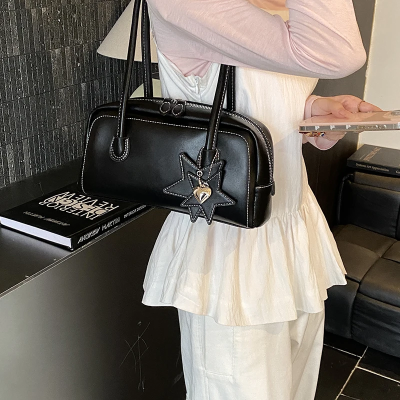 Black Pillow Bag Female High Capacity Travel Tote Solid Color Pu Leather Handbag Underarm Shoulder Bag Korean Y2k Brand Bolsos