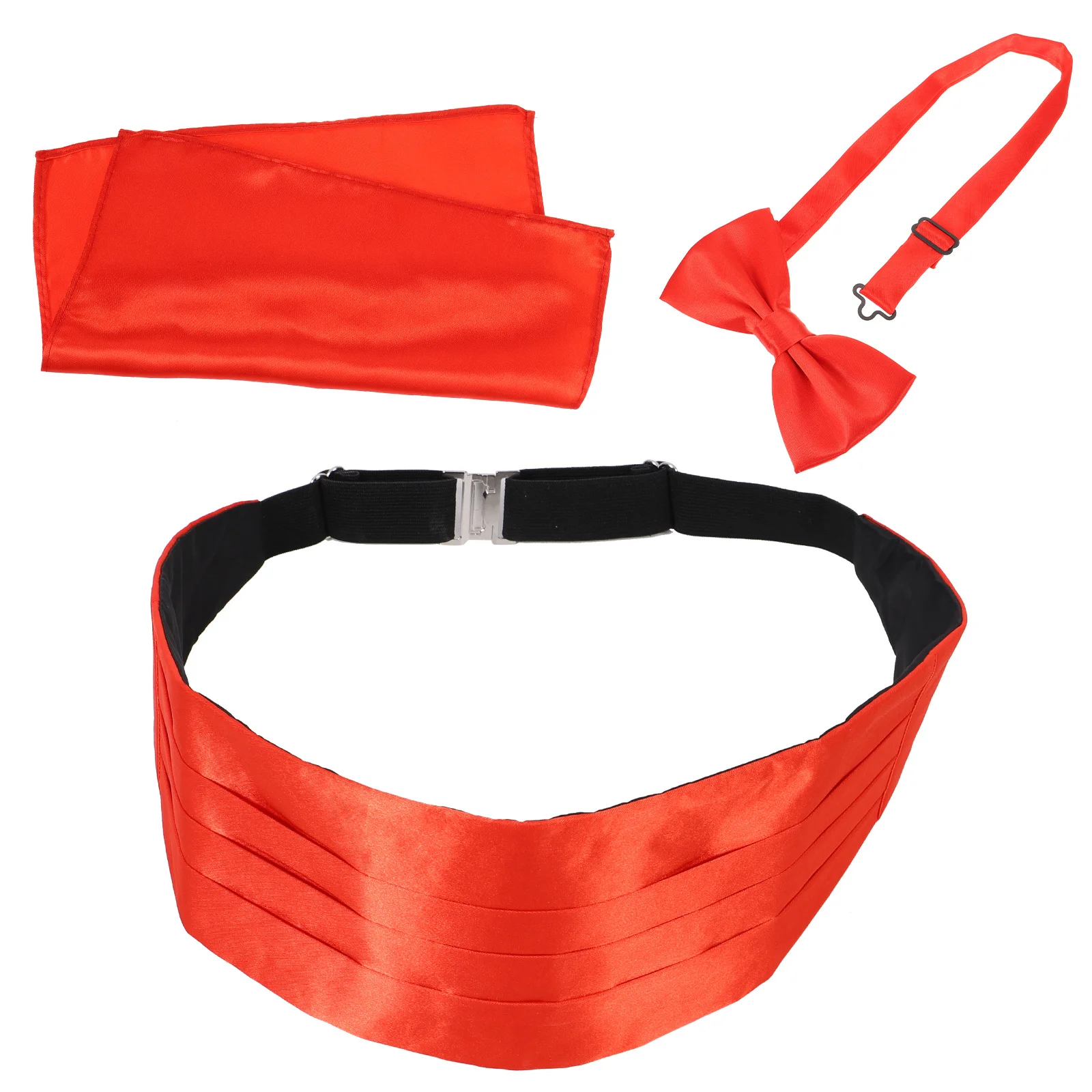 

3pcs Men'S Tie Men'S Handkerchief Cummerbund Handkerchief Set Shiny Wedding Party Accessory Red Adjustable