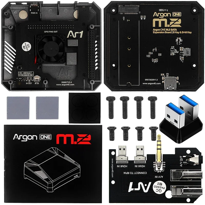 Raspberry Pi 4 Argon One M.2 Aluminum Case with SSD SATA M2 Expansion Slot GPIO Cover Cooling Fan for Raspberry Pi 4 Model B