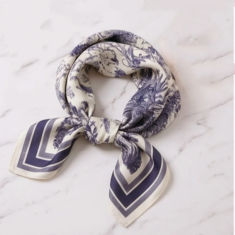 1pcs  Vintage Plant Jungle Printed Square Scarf Women Soft Simulated Silk Versatile Headwear Bag Clothing Decor Accessory