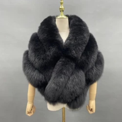 Janefur donna scialle di pelliccia di volpe soffice mantello di pelliccia pelliccia naturale Poncho di pelliccia signora sciarpa avvolgere cappotto scialle abbigliamento per feste di matrimonio