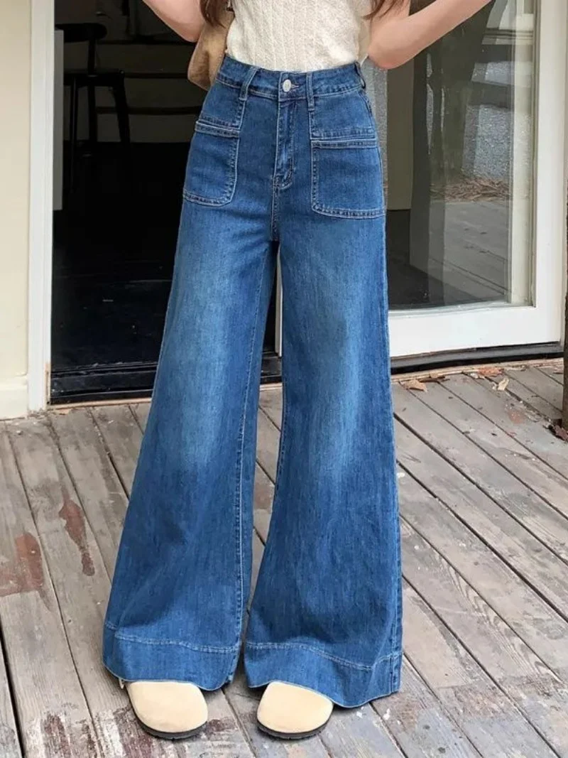 Streetwear Denim Flare Pants Jesienna odzież damska Spodnie z szeroką nogawką Spodnie jeansowe Vintage Fashion Boot Cut Jean Pants