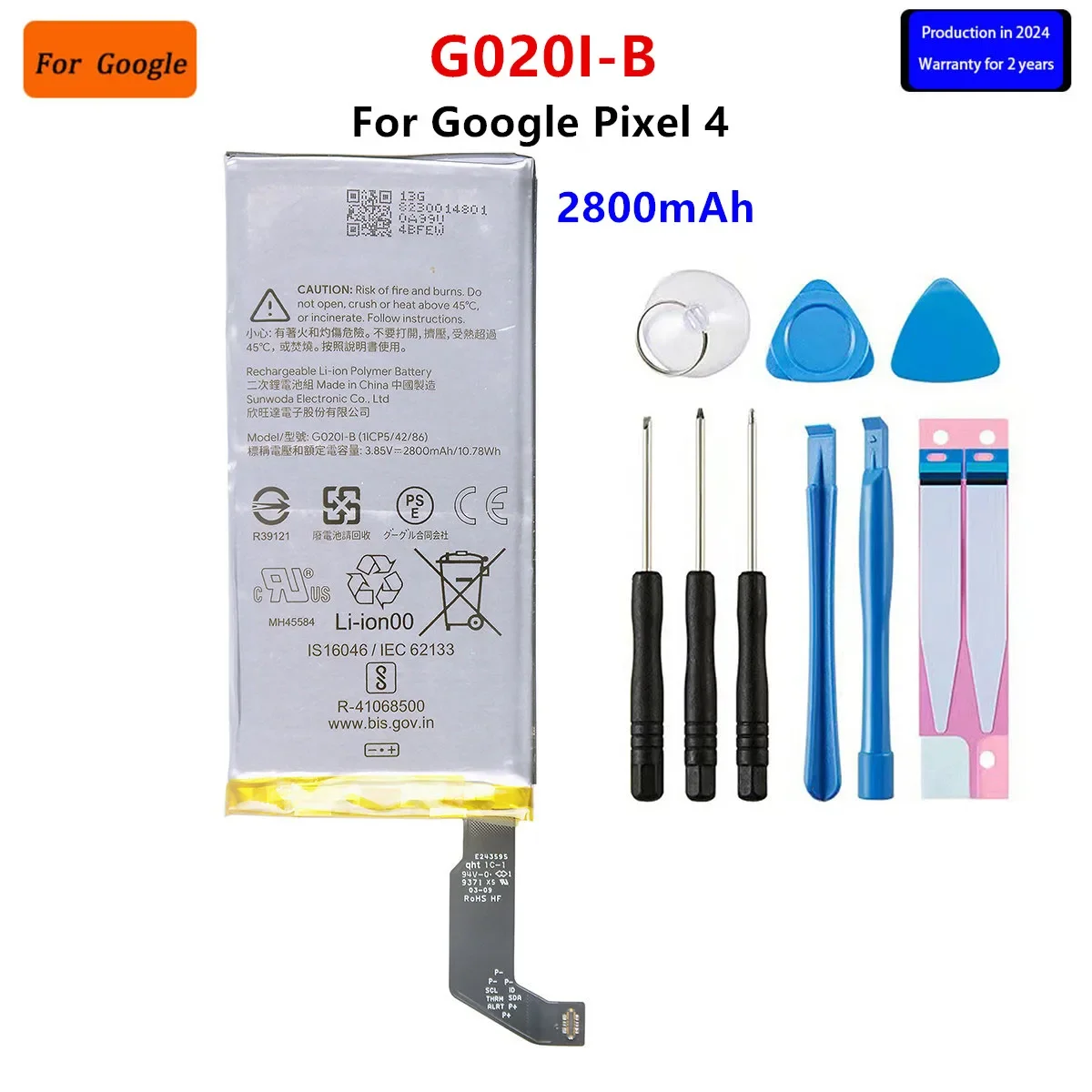 

100% Orginal G020I-B 2800mAh Replacement Battery For Google Pixel 4 Pixel4 Genuine Latest Production Phone Batteries+Tools Kits