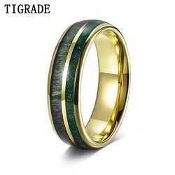 Tigrade 7mm Tungsten Wedding Ring Green Opal and Green Wood Inlaid Polished Rings For Men Women Wedding Band Jewelry Comfort Fit