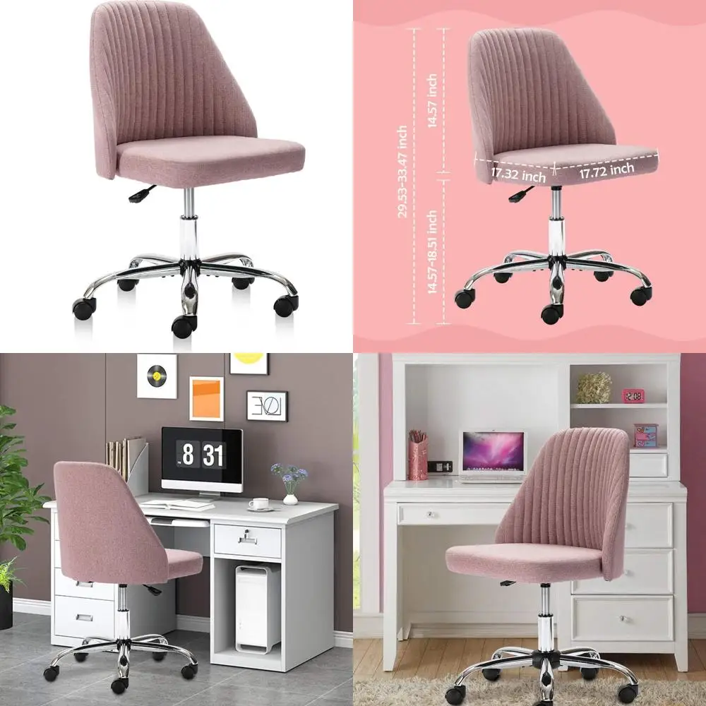 

Modern Linen Fabric Swivel Task Chair with Adjustable Mid-Back and Upholstered Seat for Home Office Desk