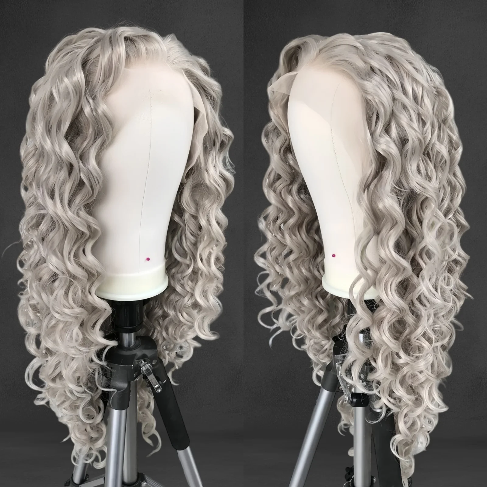 فضي شقراء طويلة مجعد الباروكات للنساء رمادي فضفاض مجعد الشعر الاصطناعية جزء مجاني غلويليس 13X4 الدانتيل الباروكة الأمامية للحزب اليومي #3