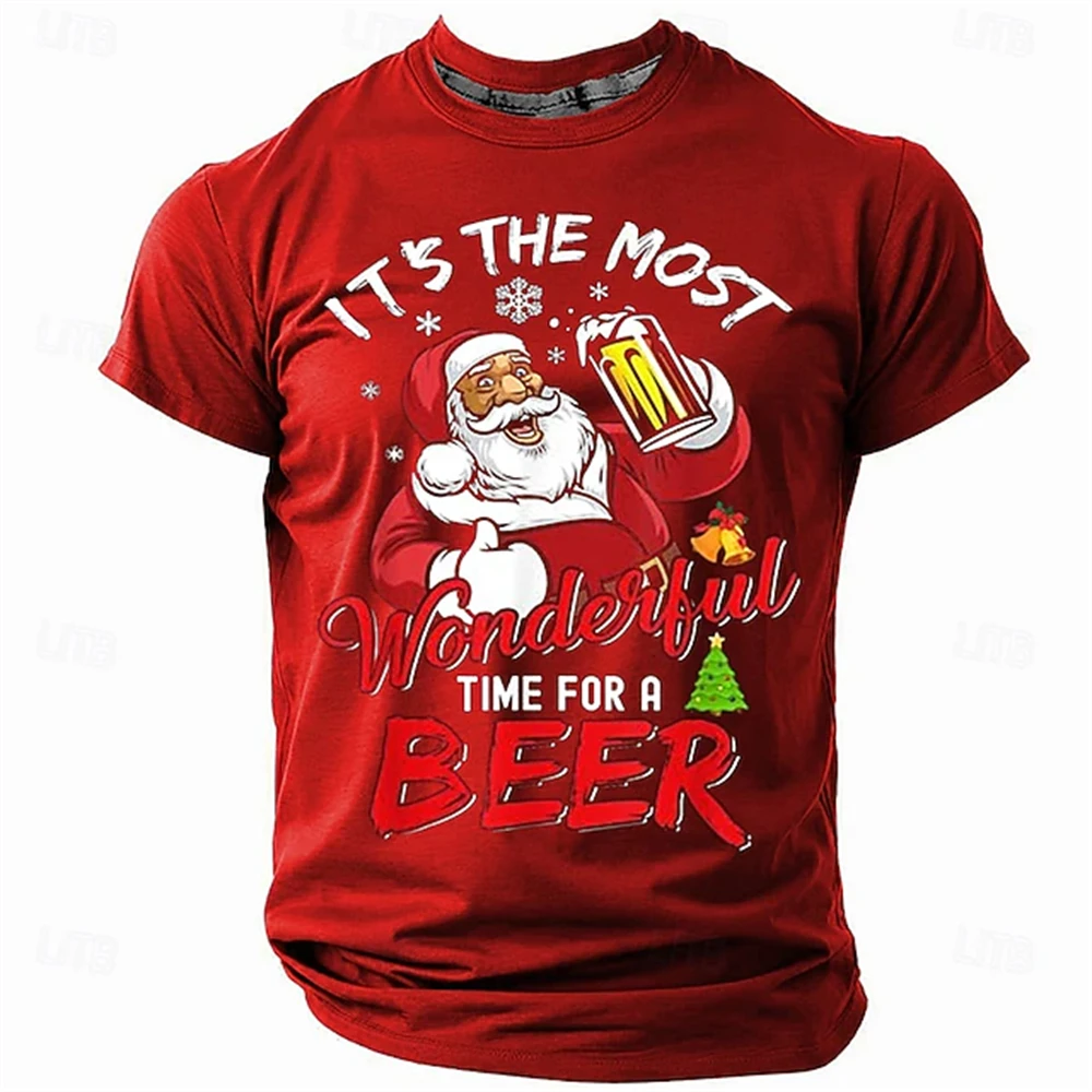 

Fashion Simple 3D Letter Print Men's T Shirt IT'S THE MOST WONDERFUL TIME FOR A BEER Casual O-neck Oversized T-shirts Santa Tops