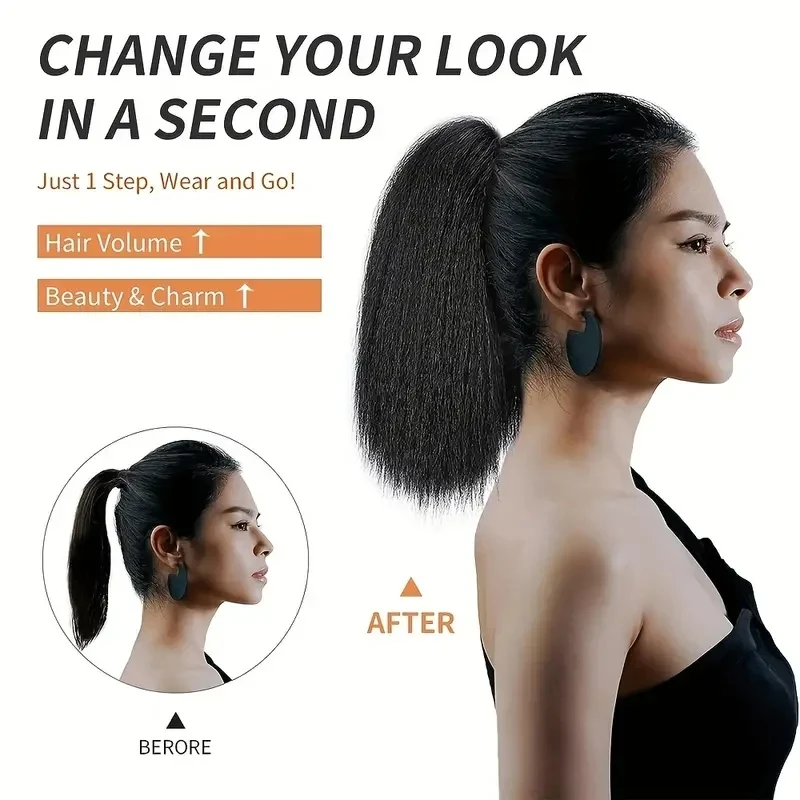 Claw Clip Ponytail Extensions Kinky Straight 100% Human Hair Clip In Pony Tails Yaki Hair Extensions 10\