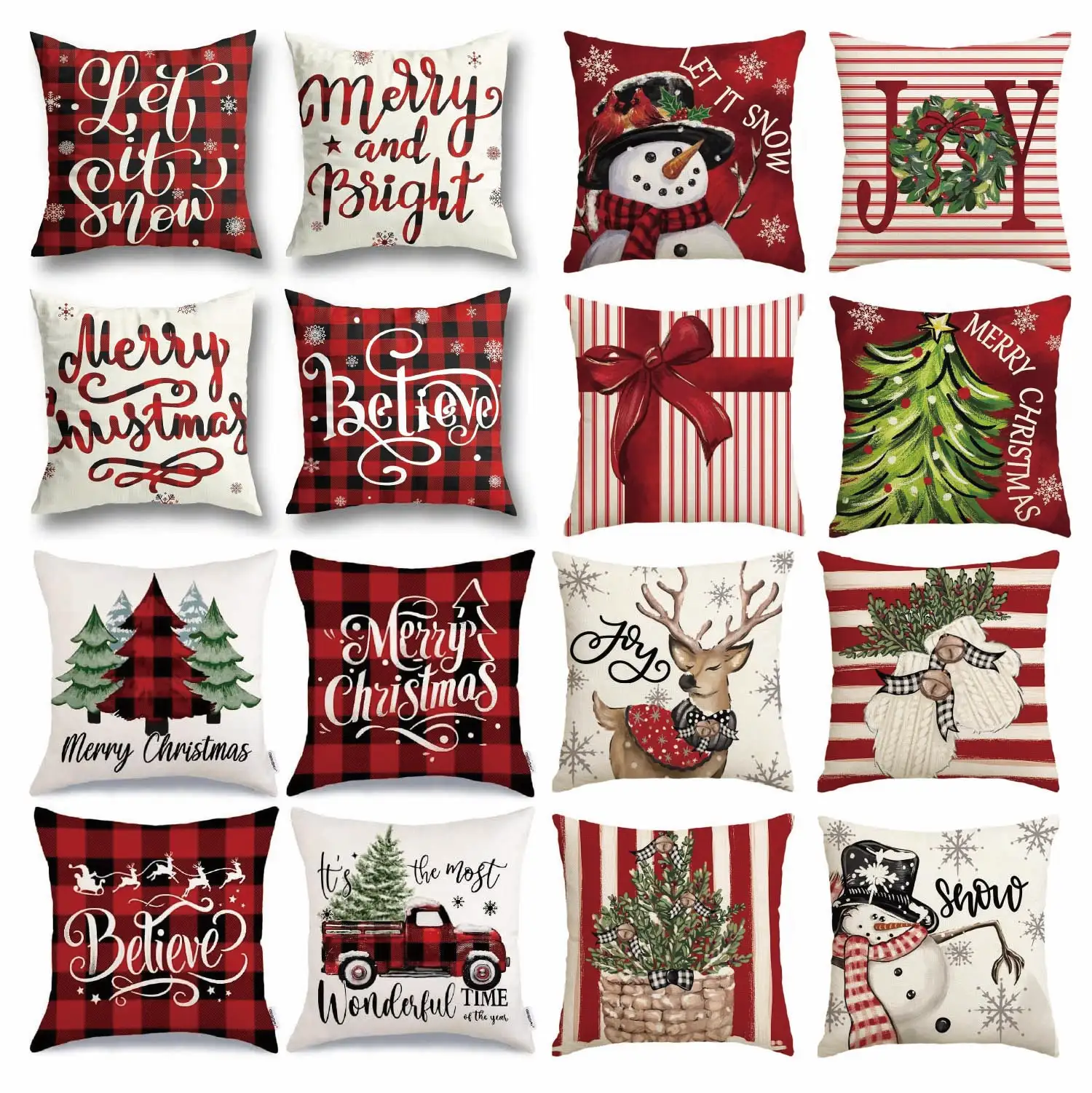 

4Pcs Red Christmas Pillow Covers 18x18 Christmas Decorations Merry Tree Plaid Believe Snowflake Winter Pillowcase Holiday Decor