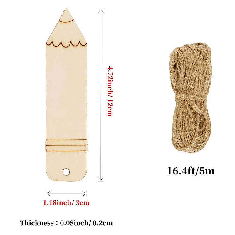 10Pcs Wooden Blank Pencil Shaped Bookmarks DIY Unfinished Hollow Out Twine Tags Hanging For Student Party Decorations image 6