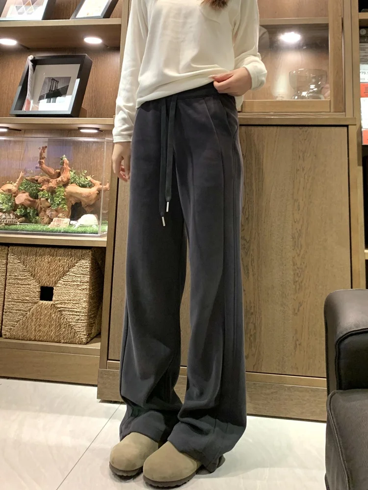 

Американские ретро-брюки Deep ey с флисовой подкладкой, свободные, теплые, широкие, с высокой талией, удобные повседневные брюки для женщин