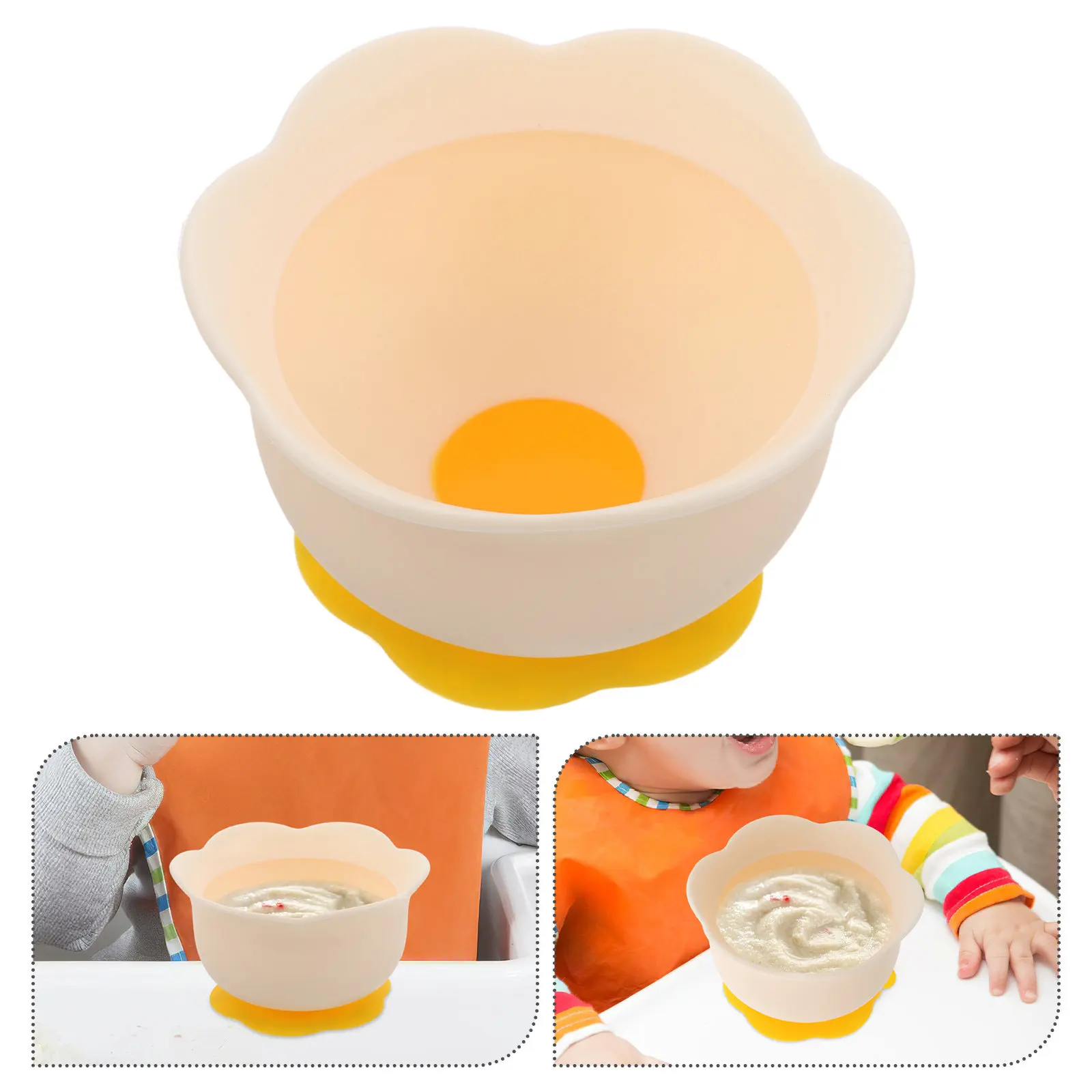 

Silicone Baby Feeding Bowl with Strong Suction Base Egg Flower Pattern Microwave Safe Easy Clean Toddler Suction Bowl Baby Food