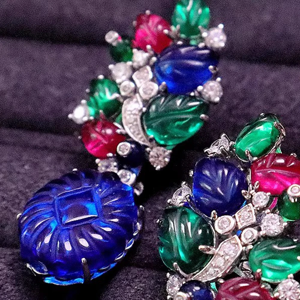 

KQDANCE красный, зеленый, синий цветной драгоценный камень, винтажный дворец, фруктовый стиль, вечерние украшения, серебро 925, роскошные серьги с искусственным драгоценным камнем