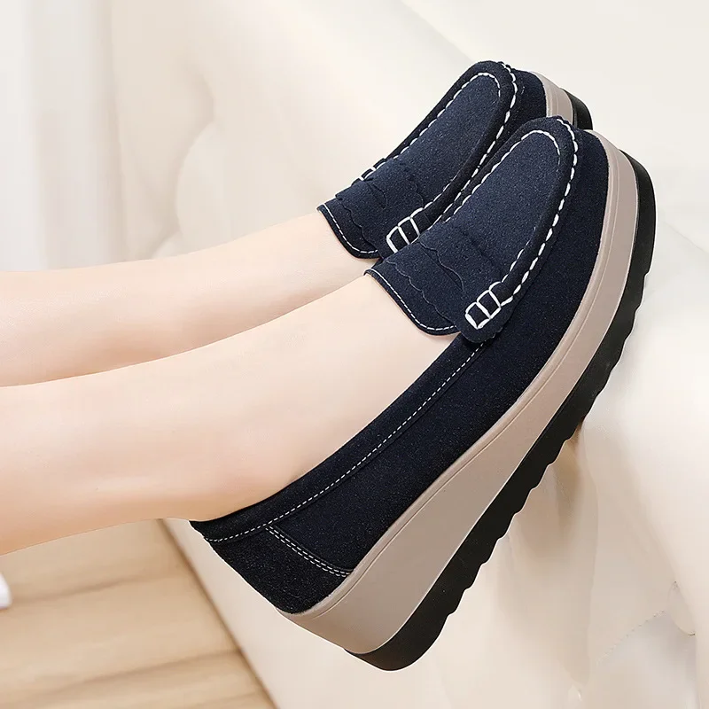 Women Platform Wedge Loafers Ladies Suede Leather Moccasins Shoes Woman Slip on Walking Casual Shoes Zapatos Mujer 2025