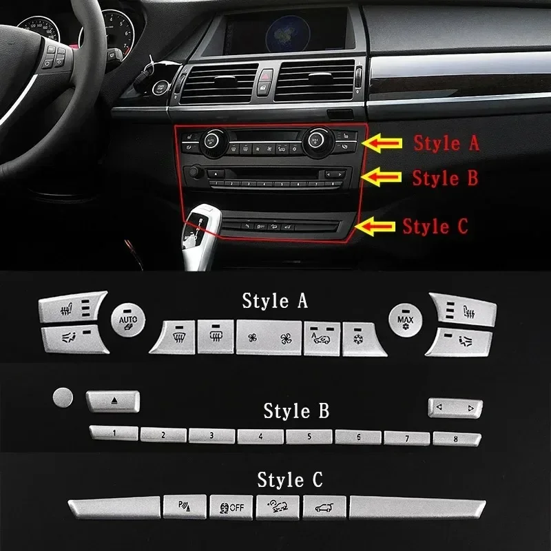 

For BMW X5 E70 X6 E71 08-13 Silver Car Driving Assistance CD Digital Air Conditioner Button Cover Trim Interior Car Accessories