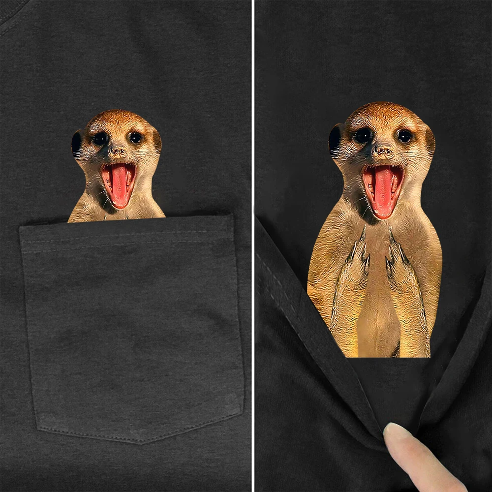 CLOOCL Animals Meerkat Cotton T-Shirts Cute Animal Double Middle Finger Printed Pocket T-shirt Women Clothing Short Sleeve Tees