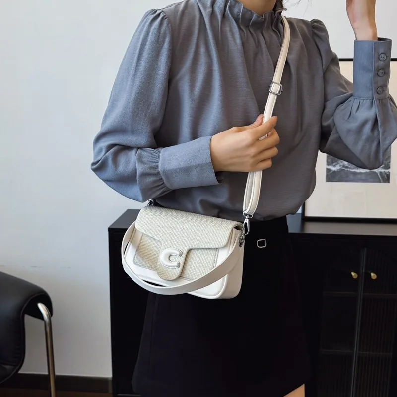 حقيبة كروس جلدية فاخرة مزخرفة للنساء، حقيبة يد أنيقة بتصميم عتيق، حقيبة يد للمتسوقين ذات سعة كبيرة