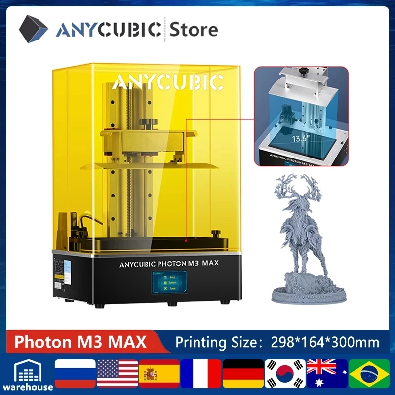 ANYCUBIC Photon M3 Max large building size high precision ball screw hands free resin filling LCD 3d printer