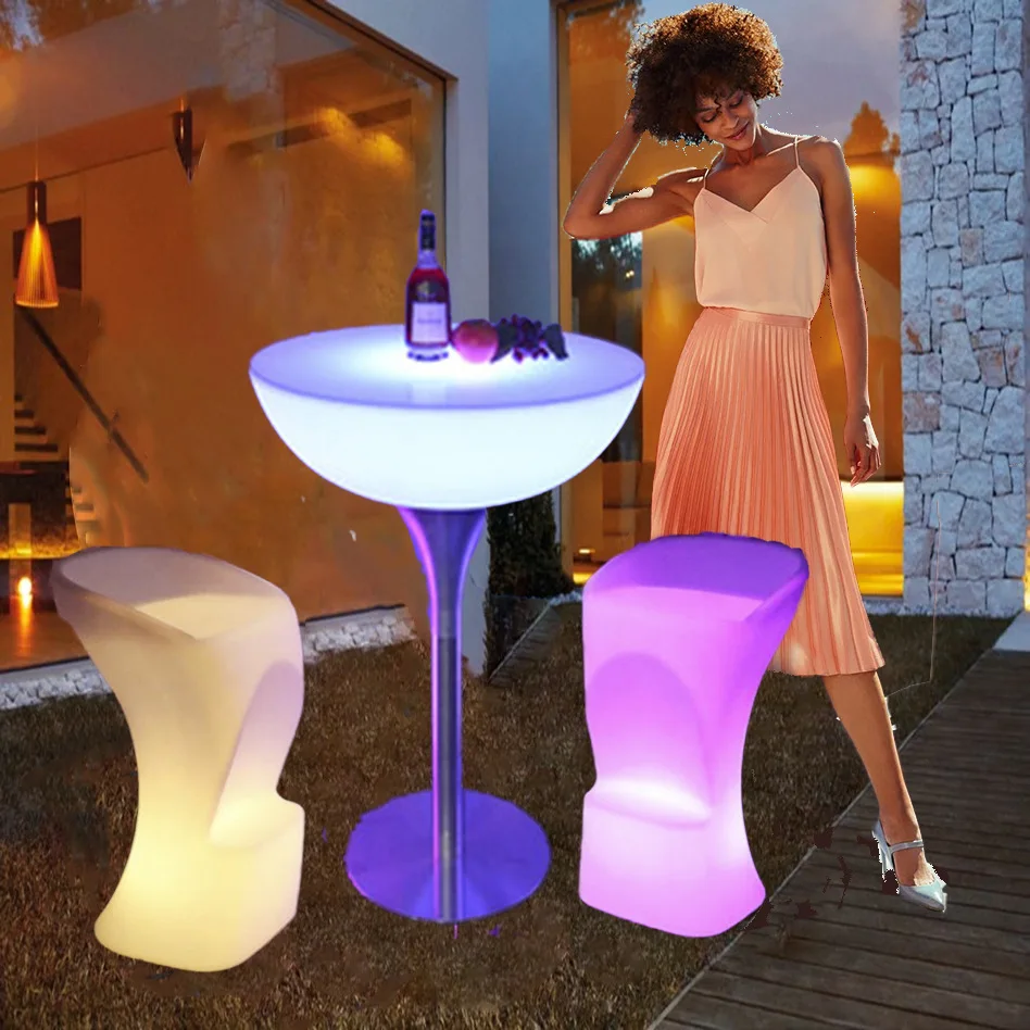 KTV Colorful Creative Rechargeable Remote Control 16-color Rotomolding Round Table Luminous Furniture