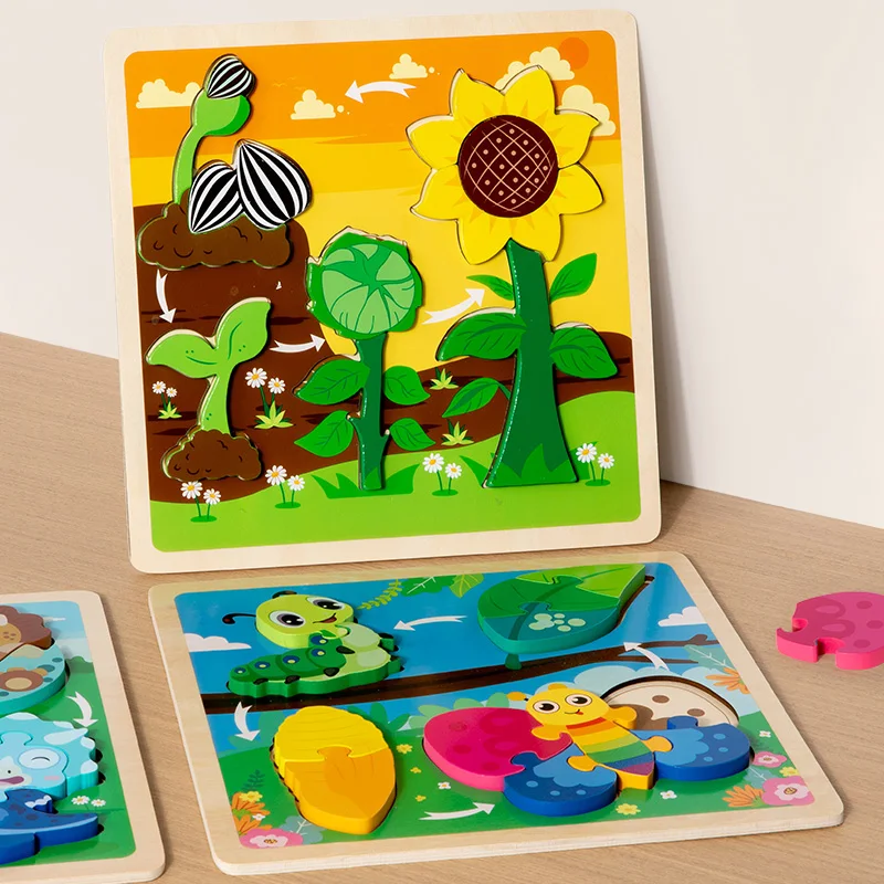 아기 장난감 나무 3D 퍼즐 장난감 라이프 사이클 퍼즐 만화 직소 퍼즐 어린이 유아 조기 교육 지능 선물