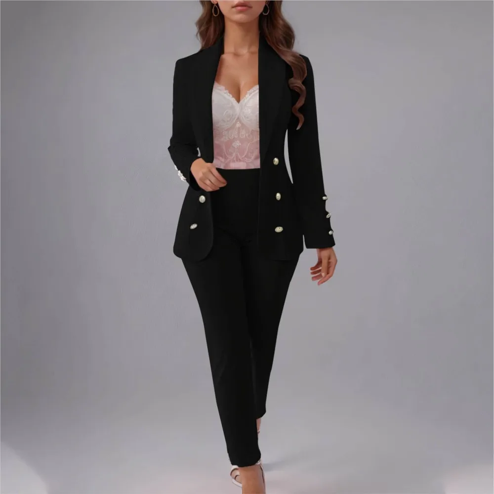 

2025 Fashionable Women's Suits Sexy Slim Lapel Cardigan Jacket Coat+Nine-inch Pants Temperament Suit Commuting Suit Office Lady