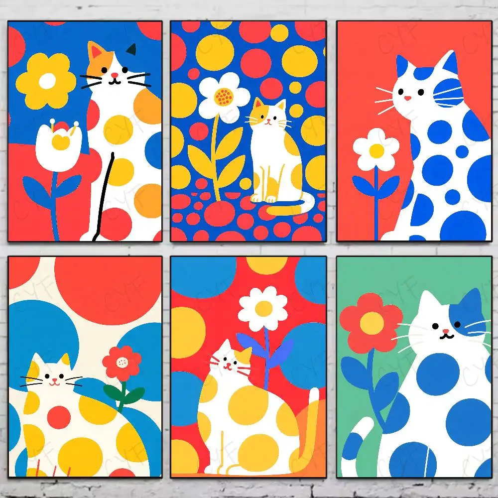 

INS Kawaii Cats Poster Waterproof Wall Art Sticker For Bar Living Vintage Room Decor High Quality Print Gift
