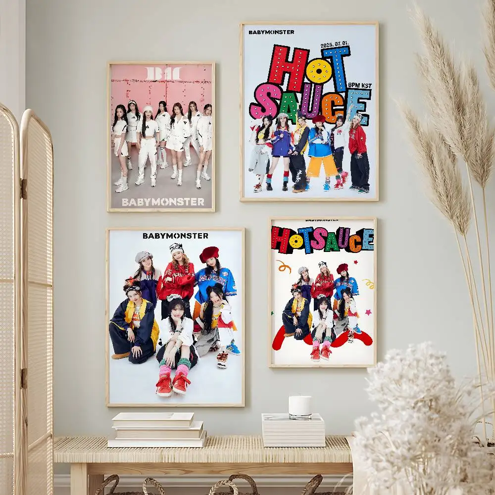 Trending K-Pop BABYMONSTER Posters Premium Self-Adhesive No Residue Wall Sticker for Home Office Bar Decor