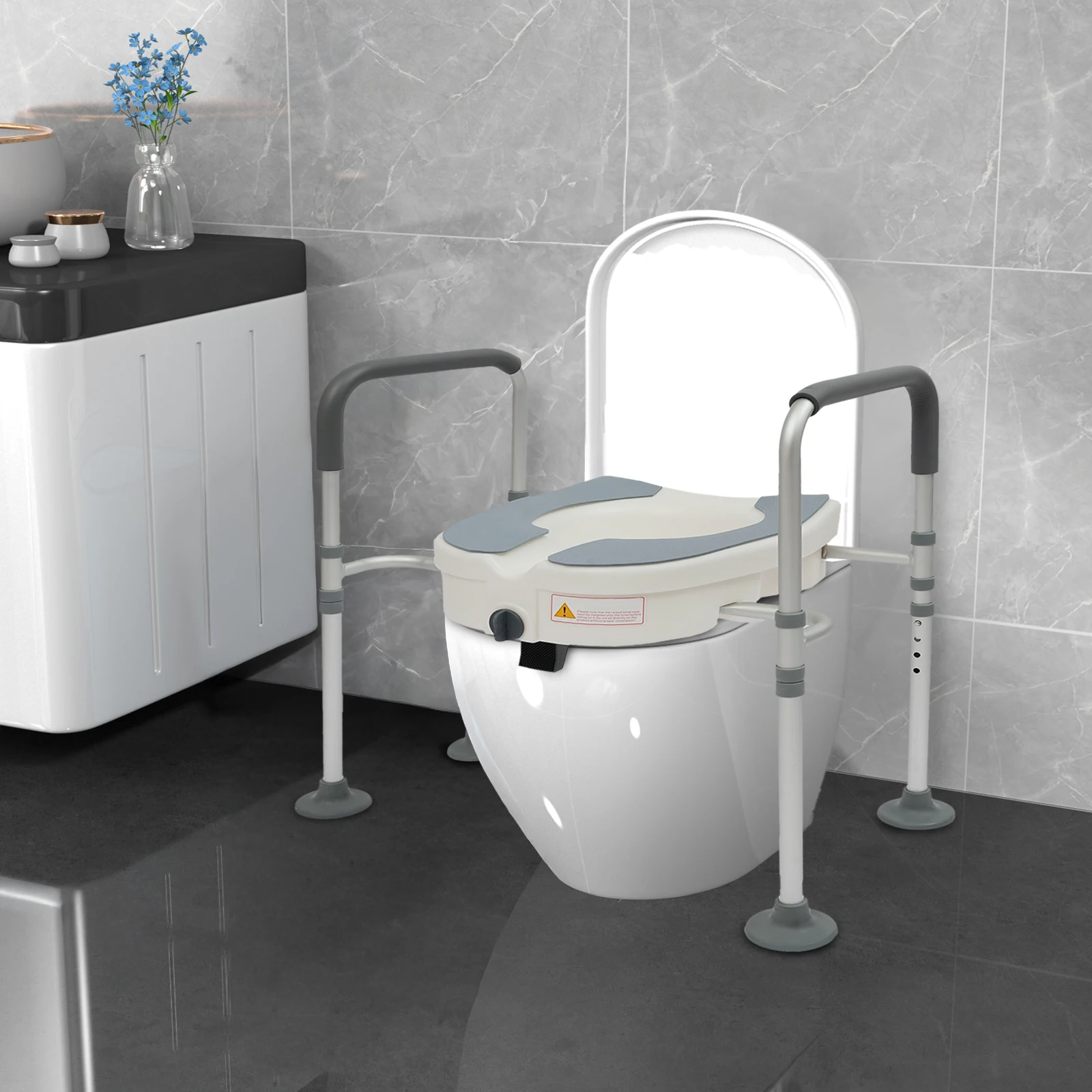 

Modern Raised Toilet Seat with Handles 4-Legged Toilet Safety Rail Adjustable Toilet Riser for Elderly