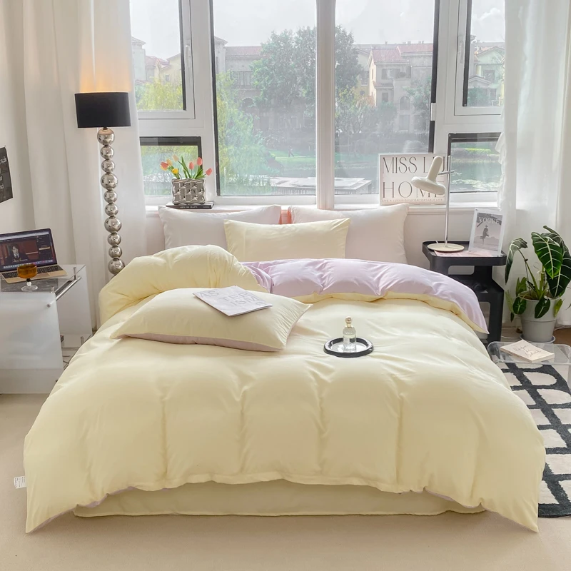 Ins Style Solid Color Duvet Cover Set Washed Cotton Bedclothes Comforter Cover Pillowcase Soft Bedding Sets Quilt Covers 220x240