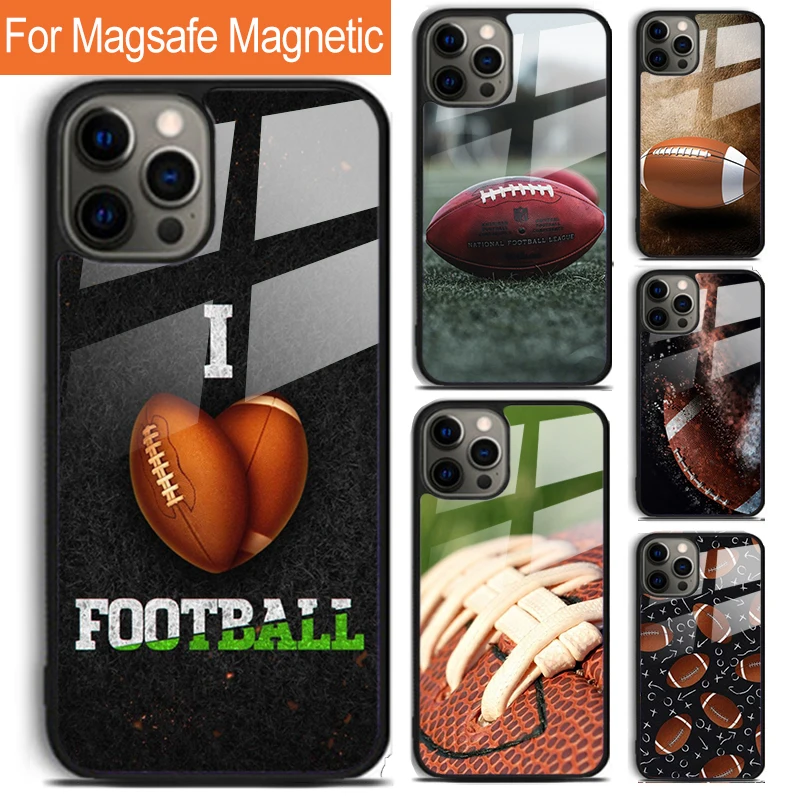 American Football Rugby Ball Phone Case For iPhone 16 15 14 13 12 11 Pro Max Plus Magsafe Magnetic Wireless Charging Cover