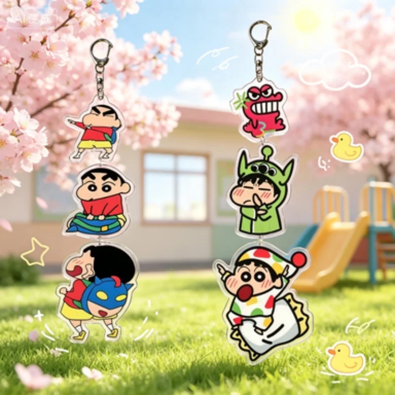 Llaveros acrílicos conectados 3 en 1 de Crayon Shin-Chan, colgante dinámico de dibujos animados de Shin Chan, alienígena, dinosaurio y pijamas, regalos de anime Kawaii