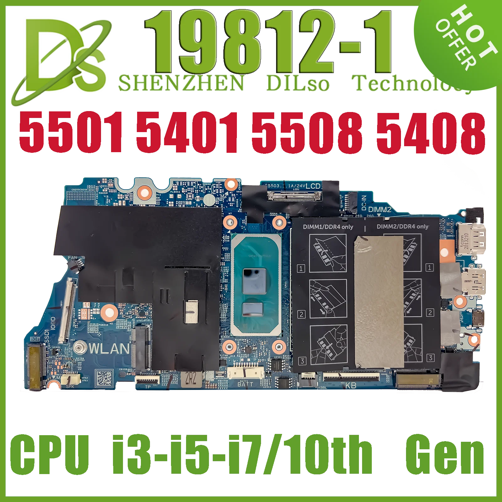 

KEFU 19812-1 Mainboard For Dell Vostro 14 5401 5408 15 5501 5508 Laptop Motherboard With I3 I5 I7 10Th Gen CPU UMA 100% test OK