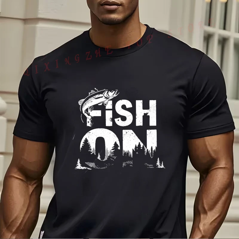 

Футболка Fish On Casual For Men — футболка с оригинальным дизайном, забавный подарок для мужчин, футболки с короткими рукавами, футболки с круглым вырезом, топы