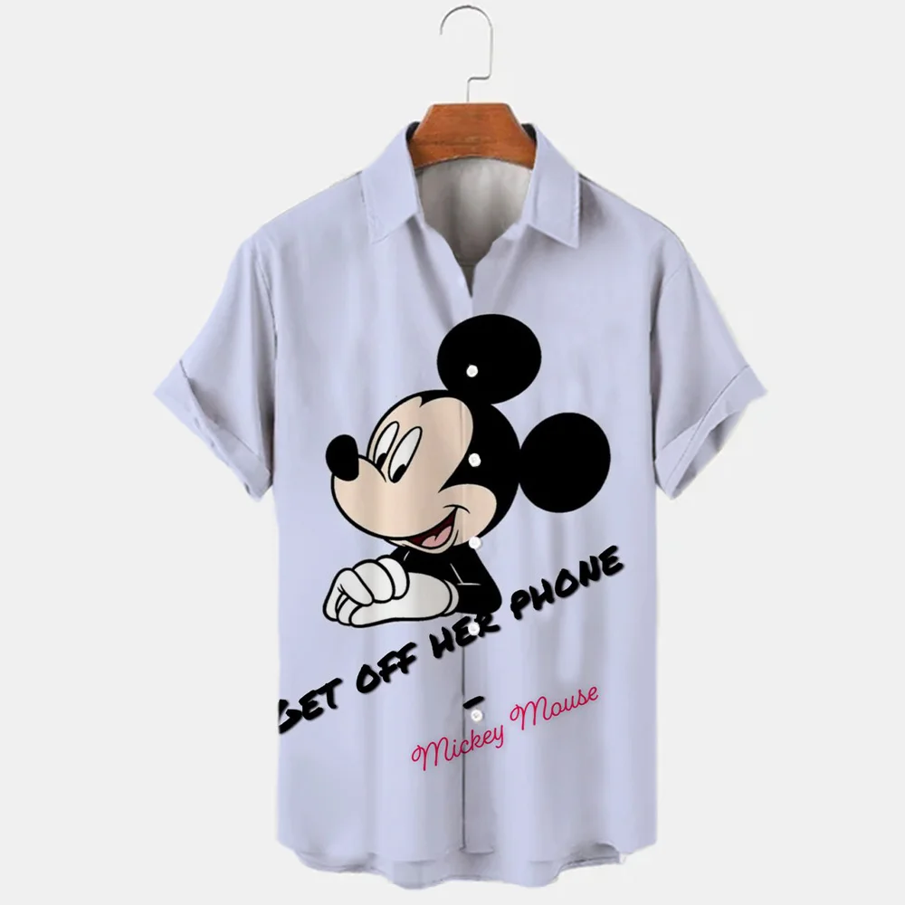 Disney Mickey Minnie Cartoon Characters 3D Printing Summer Men\'s Short Sleeve Shirt Hawaiian Beach Party Vacation Men\'s Shirt