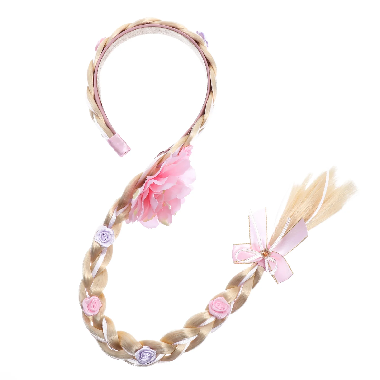 

Pink Braids Hairpiece Natural Real High Temp Fiber Kids Girls Accessories Braid Headdress Hairband Extensions